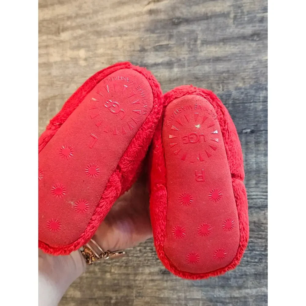 UGG baby Booties red fur plush infant size 4/5 slip on